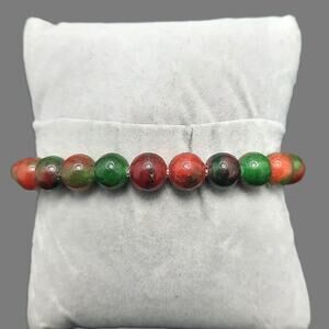 Green Red Jade Beaded Bracelet Artisan Made 8mm Gemstone Stretch Stackable NEW